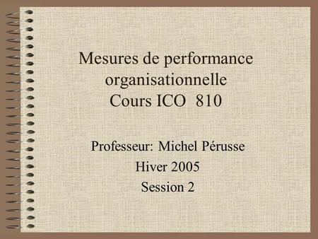 Mesures de performance organisationnelle Cours ICO 810 Professeur: Michel Pérusse Hiver 2005 Session 2.