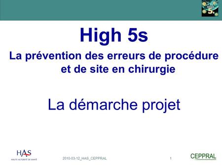 12010-03-12_HAS_CEPPRAL High 5s La prévention des erreurs de procédure et de site en chirurgie La démarche projet.