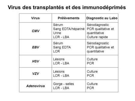 Virus des transplantés et des immunodéprimés