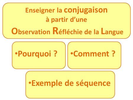 Enseigner la conjugaison Observation Réfléchie de la Langue