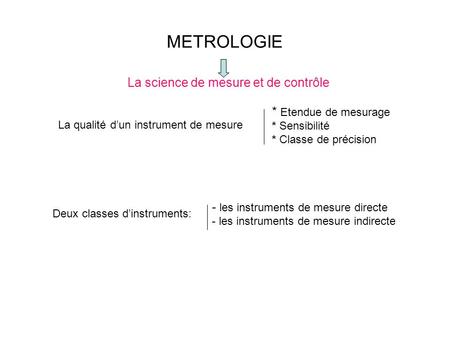 METROLOGIE La science de mesure et de contrôle