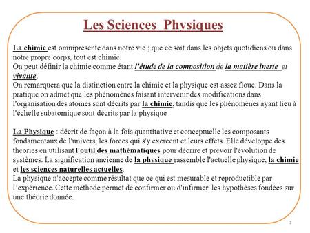 Les Sciences Physiques