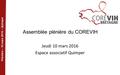 Plénière – 10 mars 2016 – Quimper Assemblée plénière du COREVIH Jeudi 10 mars 2016 Espace associatif Quimper.
