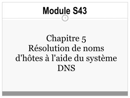 Chapitre 5 Résolution de noms d'hôtes à l'aide du système DNS Module S43 1.