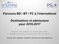 Parcours BD / BT / FC à l’international Destinations et admissions pour 2016-2017 Réunion d’information du 10 décembre 2015 Dernière mise à jour du document.