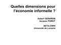 Quelles dimensions pour l’économie informelle ? Hubert GERARDIN Jacques POIROT BETA-CNRS Université de Lorraine.