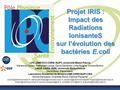 Projet IRIS : Impact des Radiations IonisanteS sur l’évolution des bactéries E.coli LPC, UMR 6533 CNRS- IN2P3, Université Blaise Pascal Marianne Coulon,
