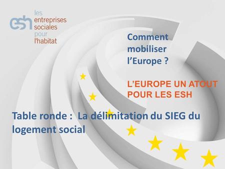 Comment mobiliser l’Europe ? L’EUROPE UN ATOUT POUR LES ESH Table ronde : La délimitation du SIEG du logement social.