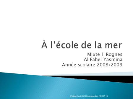 Mixte 1 Rognes Al Fahel Yasmina Année scolaire 2008/2009 Philippe LA COUR Correspondant EDD IA 13.