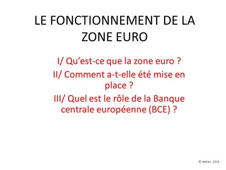 LE FONCTIONNEMENT DE LA ZONE EURO