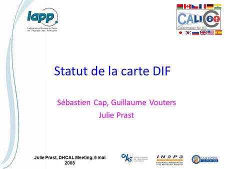 Julie Prast, DHCAL Meeting, 6 mai 2008 Statut de la carte DIF Sébastien Cap, Guillaume Vouters Julie Prast.