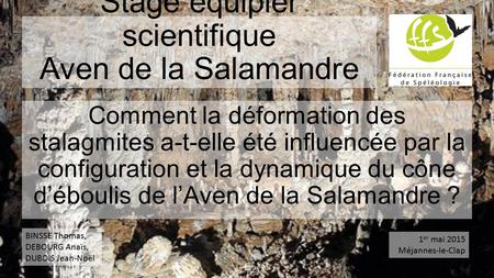 Stage équipier scientifique Aven de la Salamandre Comment la déformation des stalagmites a-t-elle été influencée par la configuration et la dynamique du.