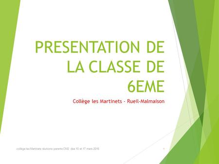 PRESENTATION DE LA CLASSE DE 6EME