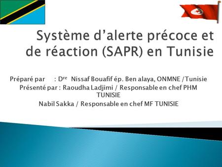 Système d’alerte précoce et de réaction (SAPR) en Tunisie