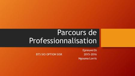 Parcours de Professionnalisation Epreuve E6 BTS SIO OPTION SISR 2015-2016 Ngouma Lorris.