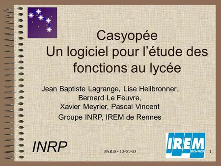 INRP Casyopée Un logiciel pour l’étude des fonctions au lycée