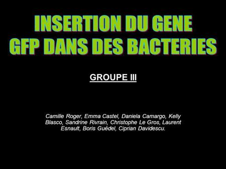 INSERTION DU GENE GFP DANS DES BACTERIES GROUPE III
