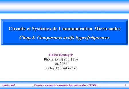 Circuits et Systèmes de Communication Micro-ondes