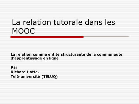 La relation tutorale dans les MOOC