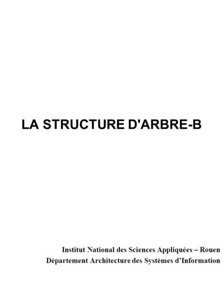 LA STRUCTURE D'ARBRE-B Institut National des Sciences Appliquées – Rouen Département Architecture des Systèmes d’Information.