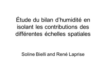 Étude du bilan dhumidité en isolant les contributions des différentes échelles spatiales Soline Bielli and René Laprise.