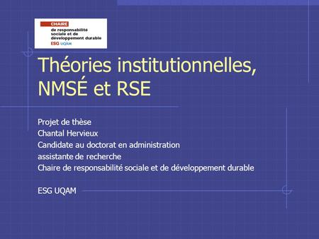 Théories institutionnelles, NMSÉ et RSE
