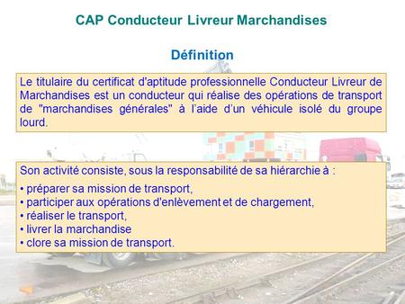 BACPRO Conducteur Transport Routier Marchandises