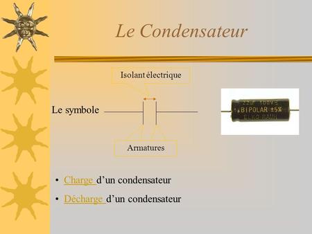 Le Condensateur Le symbole Charge d’un condensateur