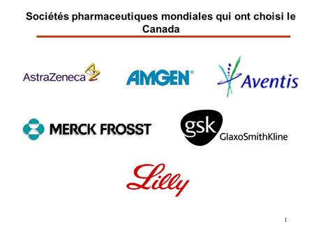 1 Sociétés pharmaceutiques mondiales qui ont choisi le Canada.