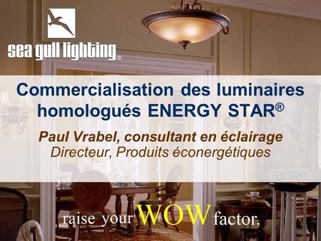 Commercialisation des luminaires homologués ENERGY STAR ® Paul Vrabel, consultant en éclairage Directeur, Produits éconergétiques.