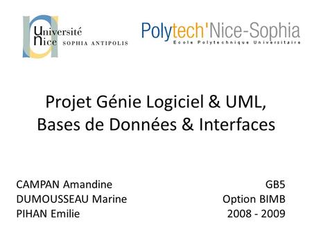 Projet Génie Logiciel & UML, Bases de Données & Interfaces