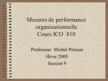Mesures de performance organisationnelle Cours ICO 810 Professeur: Michel Pérusse Hiver 2005 Session 9.