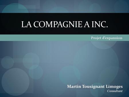 Projet dexpansion LA COMPAGNIE A INC. Martin Tousignant Limoges Consultant.