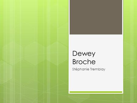 Dewey Broche Stéphanie Tremblay. Plan de la présentation Mandat Introduction Diagnostique Stratégies Mise en oeuvre Conclusion.