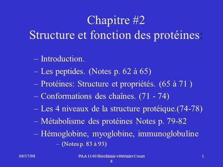 Chapitre #2 Structure et fonction des protéines:
