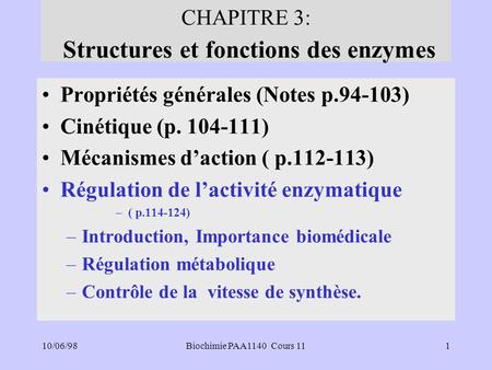 CHAPITRE 3: Structures et fonctions des enzymes
