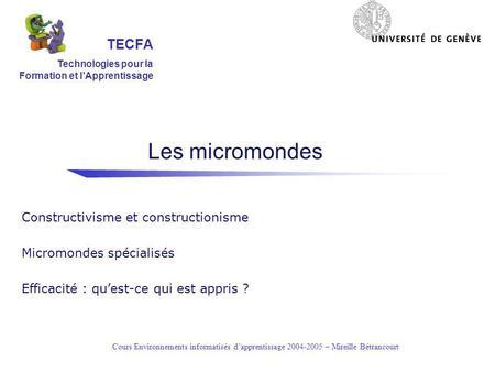 Les micromondes TECFA Constructivisme et constructionisme