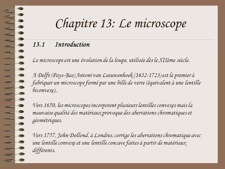 Chapitre 13: Le microscope