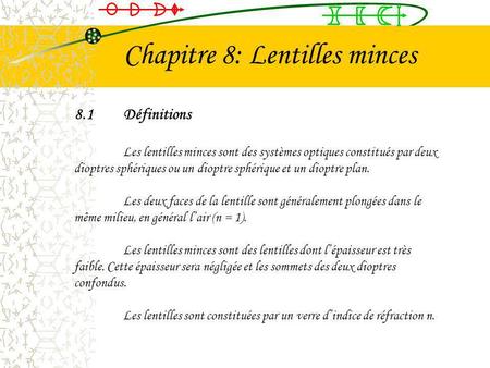 Chapitre 8: Lentilles minces