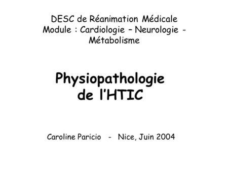 Physiopathologie de l’HTIC