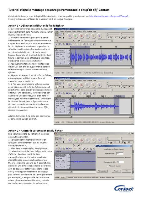 Tutoriel : faire le montage des enregistrement audio des p’tit déj’ Contact Ce tutoriel est conçu pour le logiciel libre Audacity, téléchargeable gratuitement.