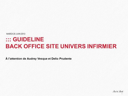1 ::: GUIDELINE BACK OFFICE SITE UNIVERS INFIRMIER À l’attention de Audrey Vesque et Delio Prudente MARDI 25 JUIN 2013.