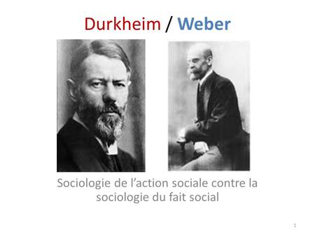 Durkheim / Weber Sociologie de l’action sociale contre la sociologie du fait social 1.