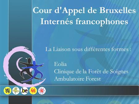 Cour d'Appel de Bruxelles Internés francophones La Liaison sous différentes formes : Eolia Clinique de la Forêt de Soignes Ambulatoire Forest.