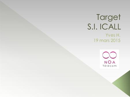 Target S.I. ICALL Yves H. 19 mars 2015. Sommaire Application Hébergement Couplage Opérateur First Target 4 mois.