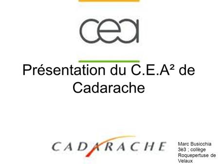 Présentation du C.E.A² de Cadarache Marc Busicchia 3è3 ; collège Roquepertuse de Velaux.