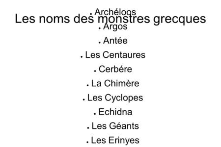 Les noms des monstres grecques