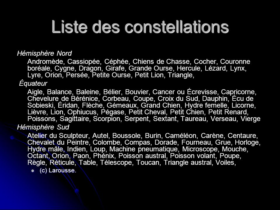 liste constellation