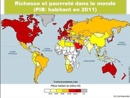 Un énorme contraste avec les pays de l’OCDE RN / hab. 2011PopulationRevenu National 2011 $ 2005en % PDEMMillions En % Monde Mds $ 2005 en % Monde.