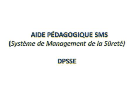 AIDE PÉDAGOGIQUE SMS AIDE PÉDAGOGIQUE SMS (Système de Management de la Sûreté)(Système de Management de la Sûreté)DPSSE AIDE PÉDAGOGIQUE SMS AIDE PÉDAGOGIQUE.